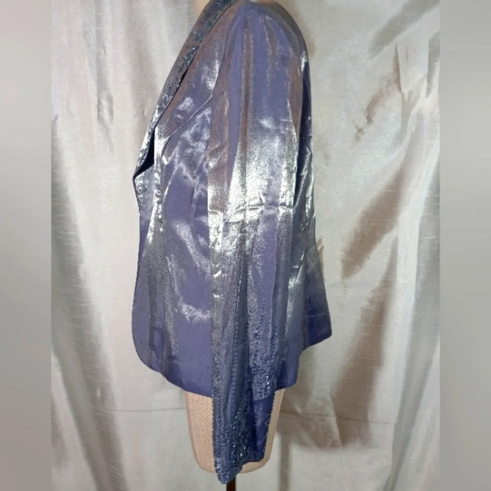 Alex Evenings Satin Hacket, Lavender, beaded sleeves & Collar, Open, one pc., 14 - Picture 3 of 10